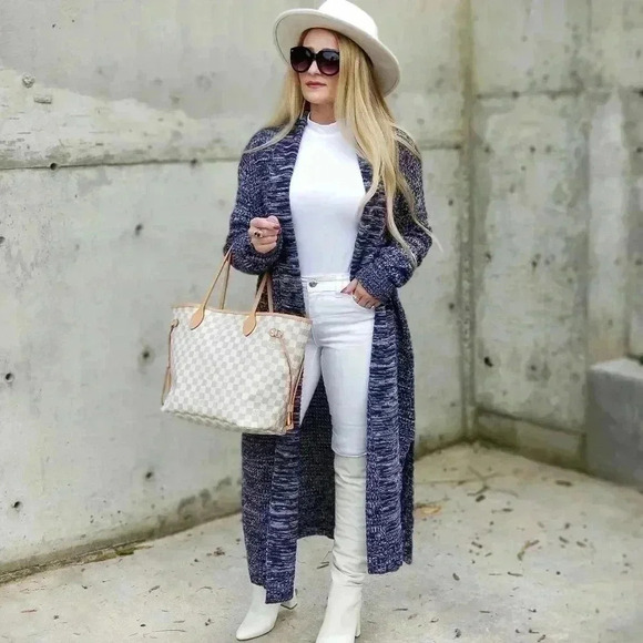 Long Navy Blue Knit Cardigan - Picture 1 of 7